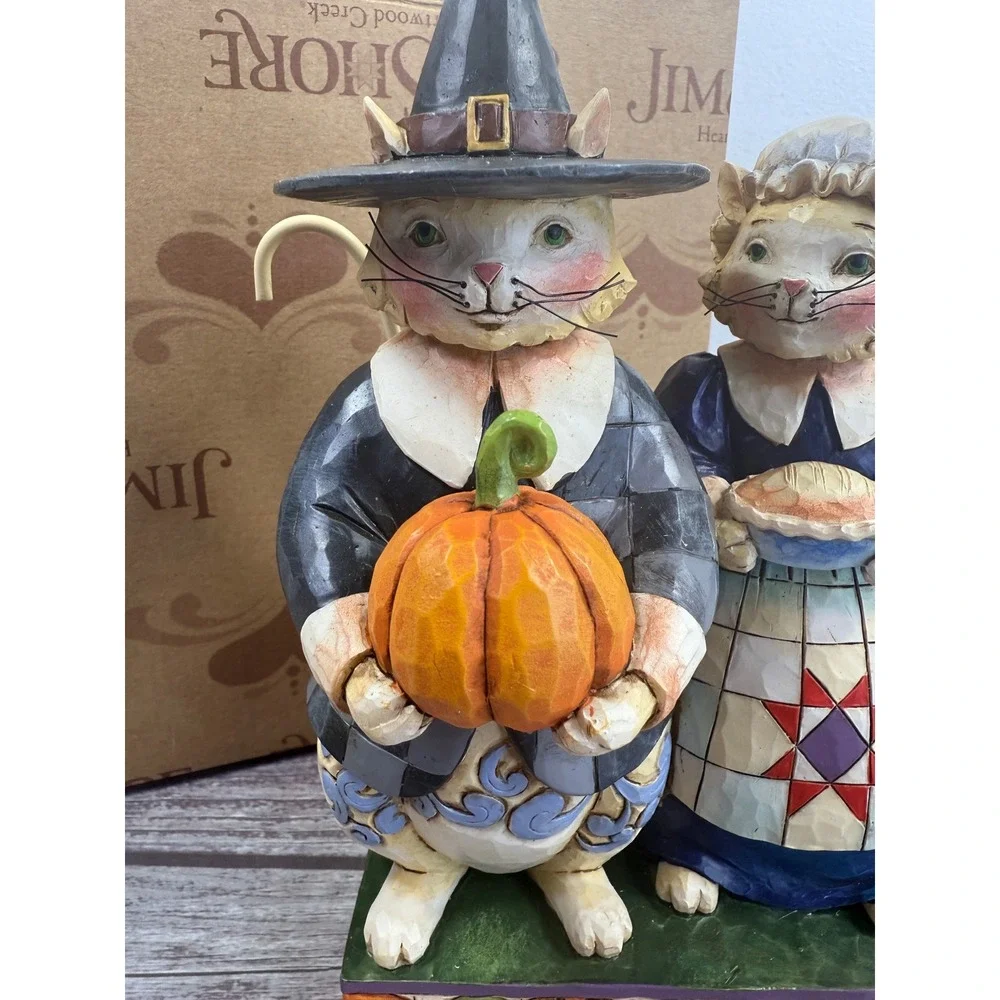 Jim Shore Heartwood Creek Paws And Give Thanks Pilgrim Cats Figurine 4017596‎